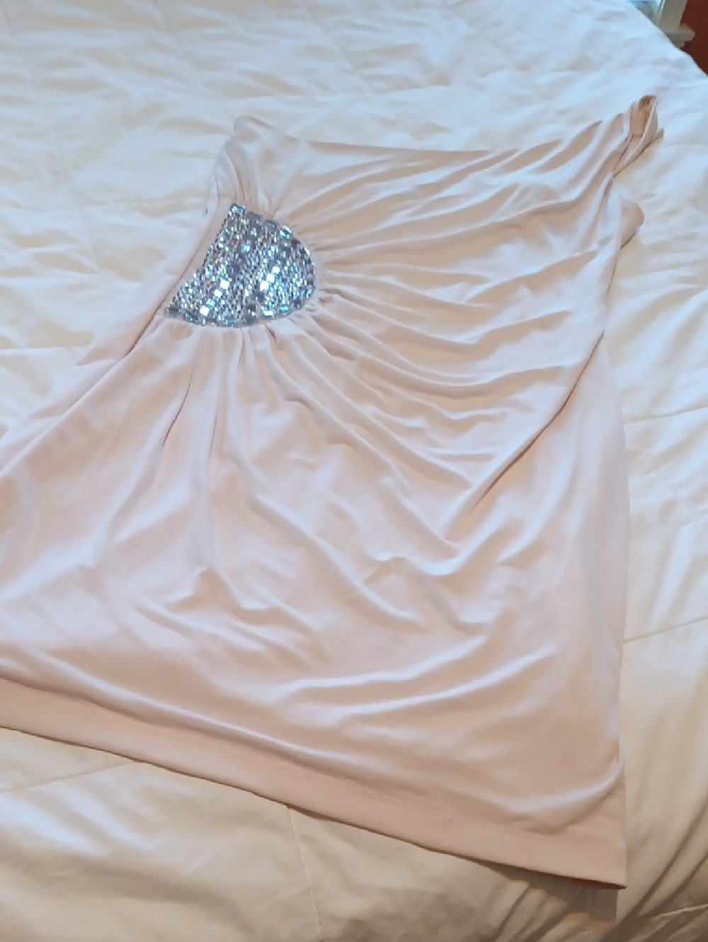 One-Shoulder Blush Dress with Silver Sequin Accent